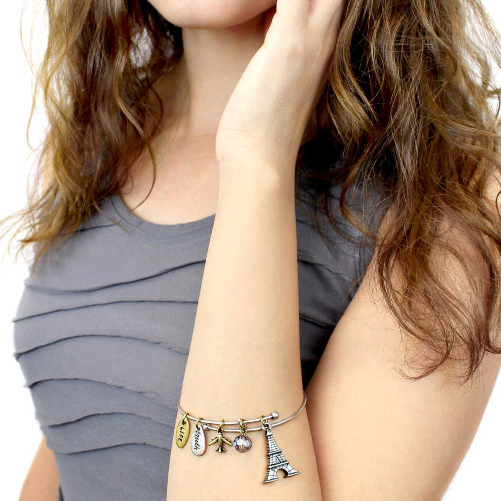 Eiffel Tower Charm Bracelet - Personalized Birthstone & Initial - Paris  Themed Jewelry : Handmade Products - Amazon.com