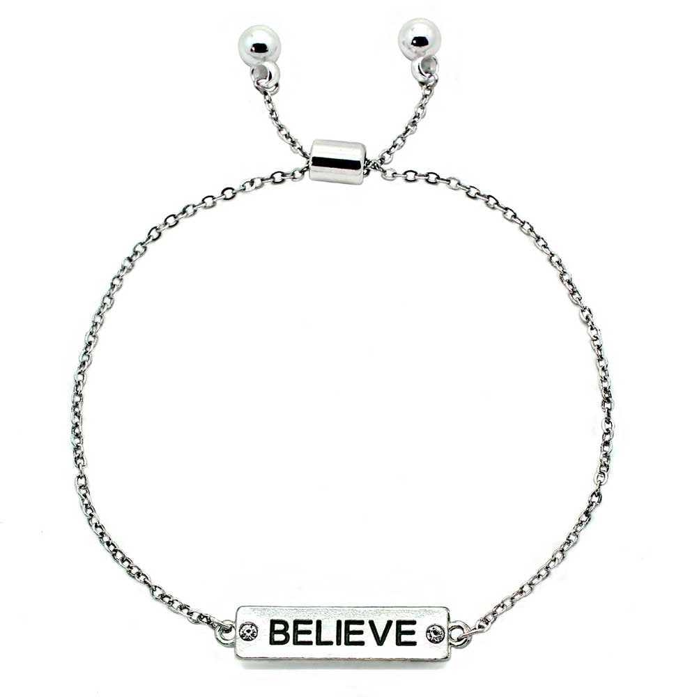 Crystal Pull Chain Bracelet With Word Believe - KIS Jewelry