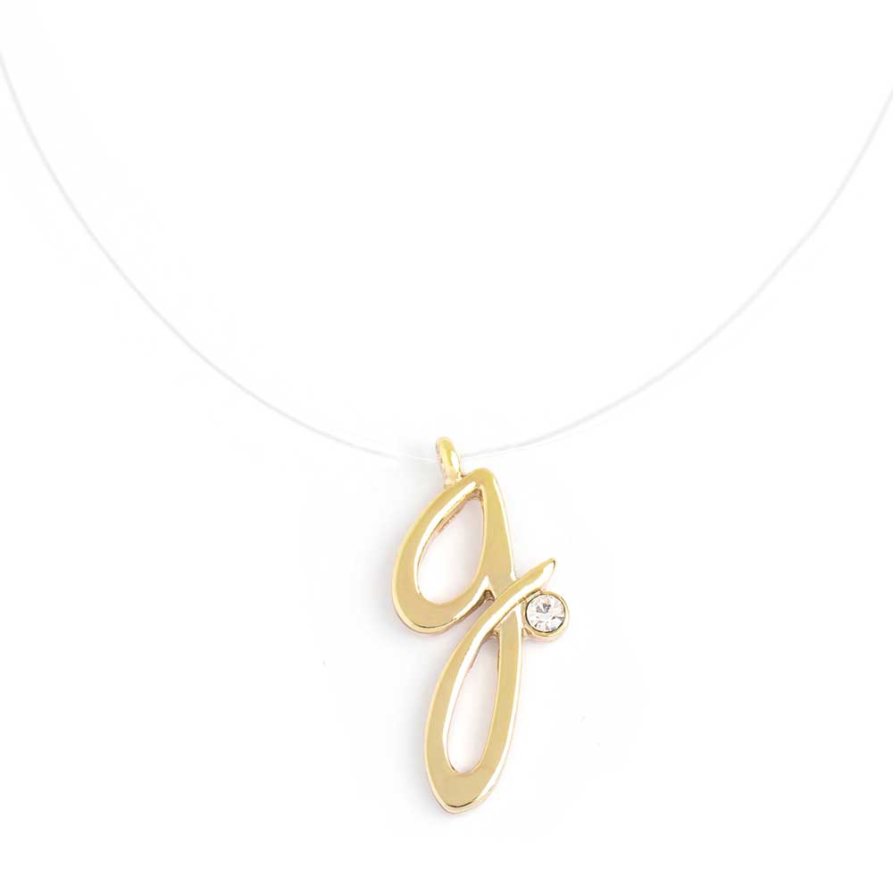 Initial Necklace, Letter G Diamond Pendant with 18k Yellow Gold Chain