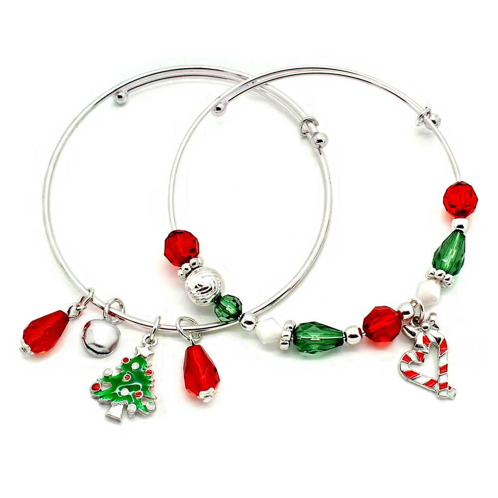Green Christmas tree and jingle bell bracelet